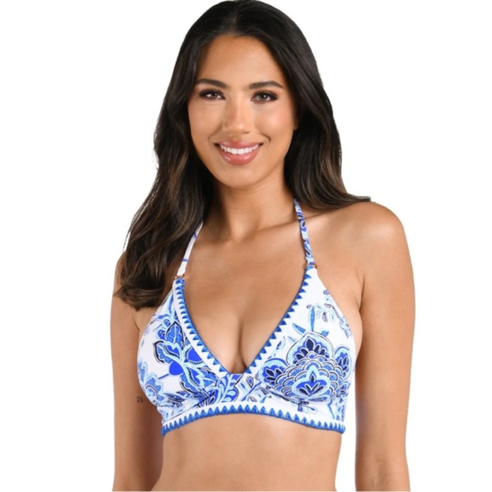 La Blanca Beyond The Pacific Banded Halter Triangle Top NWT size 10